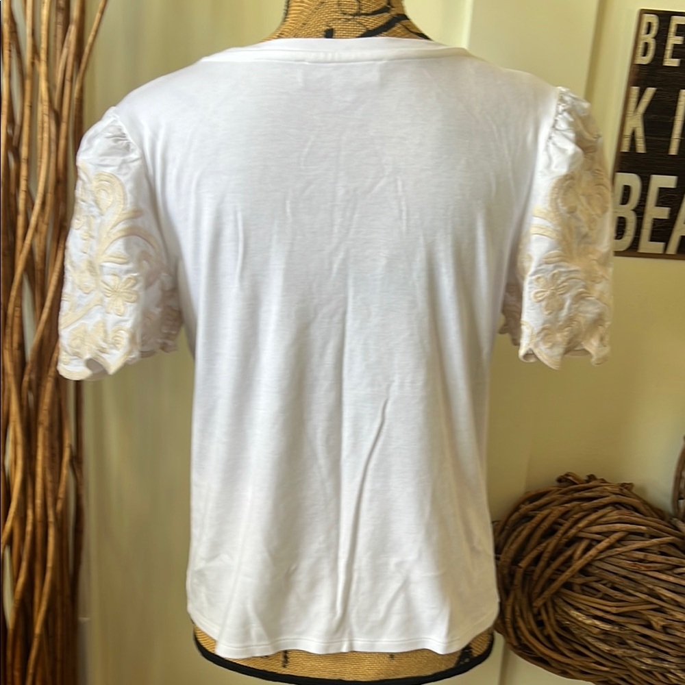 Catherine Malandrino White Fitted Puff Sleeve Tee - Picture 4 of 7